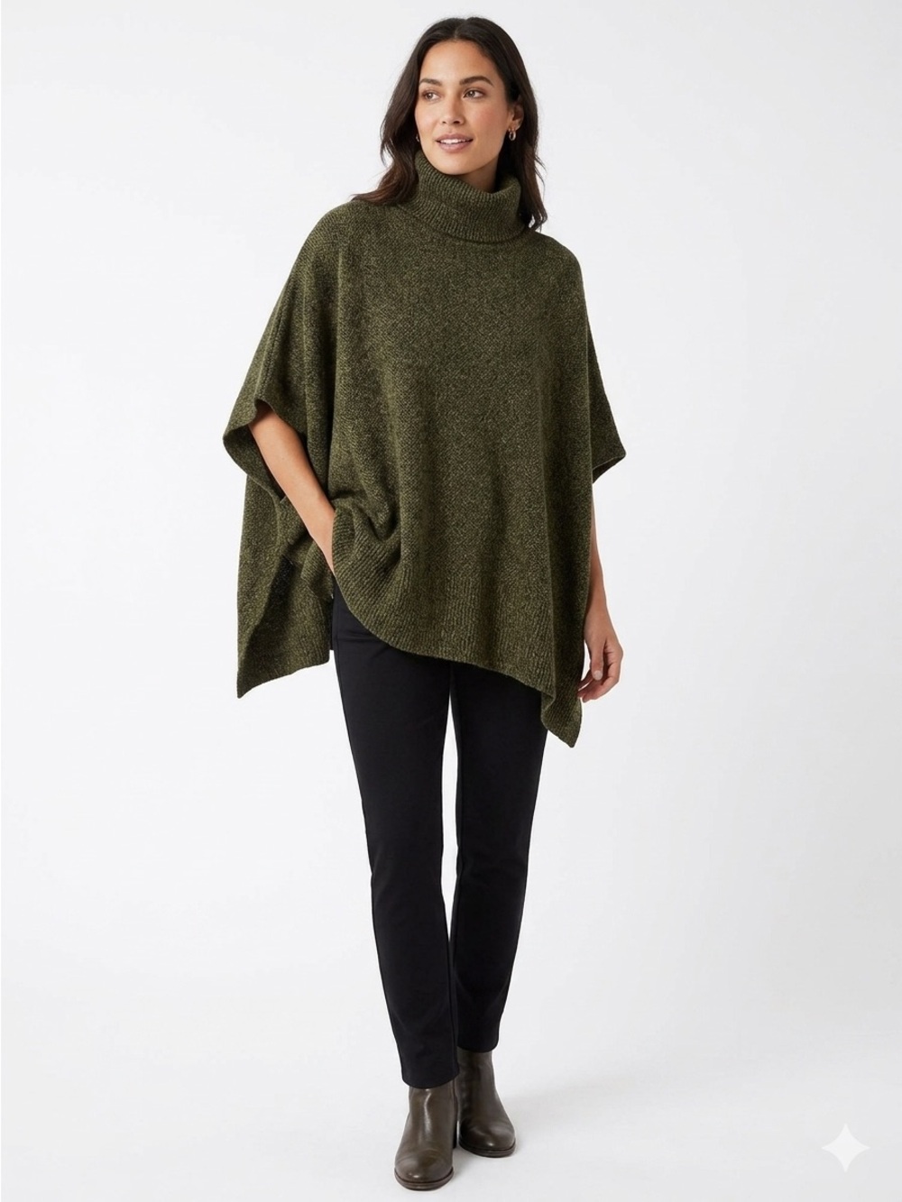 Roots Olive Green Turtleneck Poncho Knit Sweater – One Size - 567
